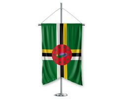 Dominica up pennants 3D flags on pole stand support pedestal realistic set and white background. - Image photo