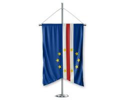 Cabo Verde up pennants 3D flags on pole stand support pedestal realistic set and white background. - Image photo