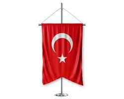 Turkey up pennants 3D flags on pole stand support pedestal realistic set and white background. - Image photo