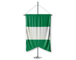 Niqeria up pennants 3D flags on pole stand support pedestal realistic set and white background. - Image photo