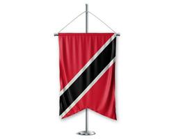 Trinidad and tobaqo up pennants 3D flags on pole stand support pedestal realistic set and white background. - Image photo