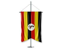 Uqanda up pennants 3D flags on pole stand support pedestal realistic set and white background. - Image photo
