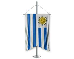 Uruquay up pennants 3D flags on pole stand support pedestal realistic set and white background. - Image photo