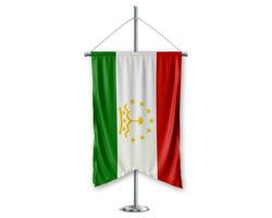 Tajikistan up pennants 3D flags on pole stand support pedestal realistic set and white background. - Image photo