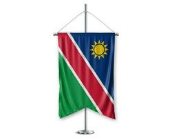 Namibia  up pennants 3D flags on pole stand support pedestal realistic set and white background. - Image photo