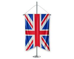 united Kingdom up pennants 3D flags on pole stand support pedestal realistic set and white background. - Image photo