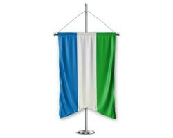 Sierra Leone up pennants 3D flags on pole stand support pedestal realistic set and white background. - Image photo