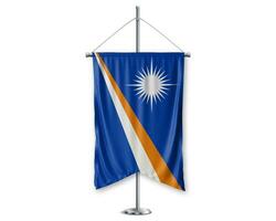 Marshall Islands up pennants 3D flags on pole stand support pedestal realistic set and white background. - Image photo