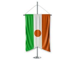Niger up pennants 3D flags on pole stand support pedestal realistic set and white background. - Image photo