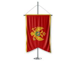 Montenegro up pennants 3D flags on pole stand support pedestal realistic set and white background. - Image photo