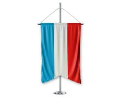 Luxembourg up pennants 3D flags on pole stand support pedestal realistic set and white background. - Image photo