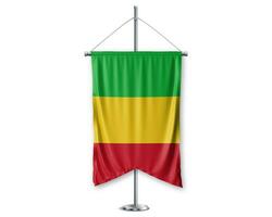 Mali  up pennants 3D flags on pole stand support pedestal realistic set and white background. - Image photo