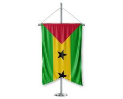 Sao tome and principe up pennants 3D flags on pole stand support pedestal realistic set and white background. - Image photo