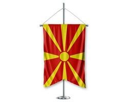 Mecedonia up pennants 3D flags on pole stand support pedestal realistic set and white background. - Image photo
