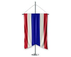 Thailand up pennants 3D flags on pole stand support pedestal realistic set and white background. - Image photo