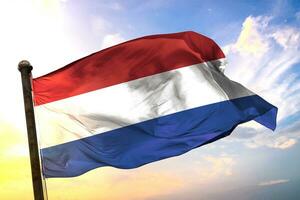 Netherlands 3D rendering flag waving isolated sky and cloud background photo