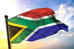 South-Africa 3D rendering flag waving isolated sky and cloud background photo