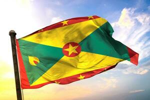 Grenada 3D rendering flag waving isolated sky and cloud background photo