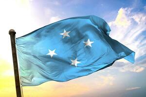 micronesia 3d representación bandera ondulación aislado cielo y nube antecedentes foto