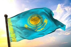 Kazakhstan 3D rendering flag waving isolated sky and cloud background photo