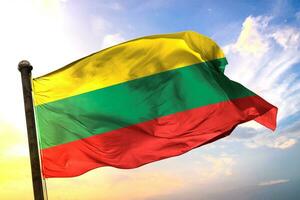 Lithuania 3D rendering flag waving isolated sky and cloud background photo