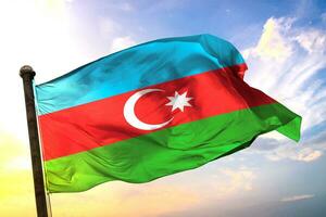 Azerbaijan 3D rendering flag waving isolated sky and cloud background photo