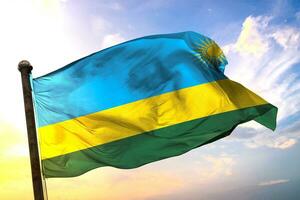 Rwanda 3D rendering flag waving isolated sky and cloud background photo