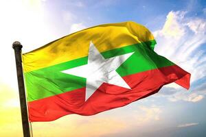 myanmar 3d representación bandera ondulación aislado cielo y nube antecedentes foto