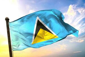 Saint-Lucia 3D rendering flag waving isolated sky and cloud background photo