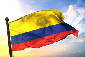 Colombia 3d representación bandera ondulación aislado cielo y nube antecedentes foto