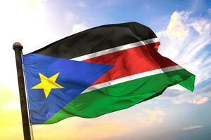 South-Sudan 3D rendering flag waving isolated sky and cloud background photo