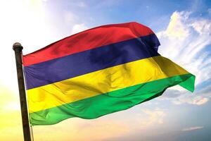Mauritius 3D rendering flag waving isolated sky and cloud background photo