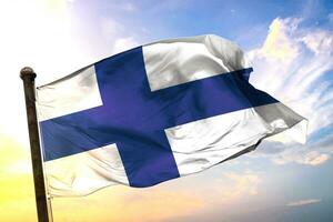 File Finland 3D rendering flag waving isolated sky and cloud background photo