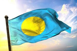 Palau 3D rendering flag waving isolated sky and cloud background photo