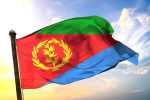 Eritrea 3D rendering flag waving isolated sky and cloud background photo