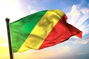 Republic-of-the-Congo 3D rendering flag waving isolated sky and cloud background photo