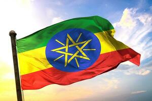 Ethiopia 3D rendering flag waving isolated sky and cloud background photo
