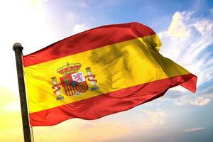 Spain 3D rendering flag waving isolated sky and cloud background photo