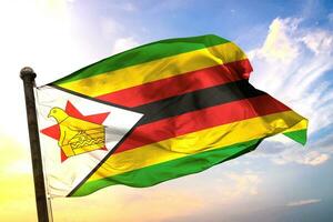 Zimbabwe 3D rendering flag waving isolated sky and cloud background photo