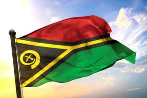 Vanuatu 3D rendering flag waving isolated sky and cloud background photo