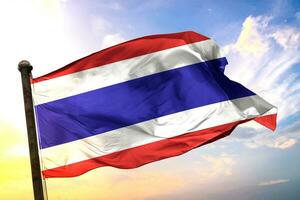 File Thailand. 3D rendering flag waving isolated sky and cloud background photo