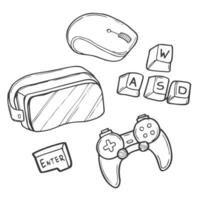 Set of gaming, playing icon doodles. Hand drawn sketched. Vector Illustration.