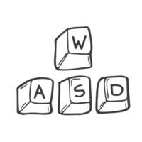 WASD keyboard keys used in PC video games. Gaming concept doodle. vector