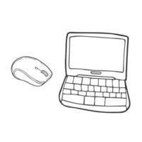 Doodle laptop and mouse sketch in vector