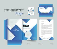 Premium corporate identity set. Business stationery realistic design template. Blue color branding with folder, blank, brochure and visiting card. Minimal style vector logo.