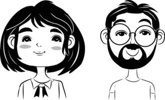 cartoon man and woman with glasses and beard vector