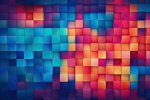 abstract colorful background of cubes in blue and red colors for design, Colorful square pattern as panorama background, AI Generated photo