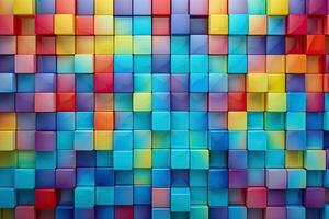 abstract colorful cubes background. 3d rendering, 3d illustration, Colorful square pattern as panorama background, AI Generated photo