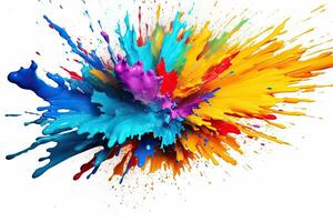 Colorful paint splashes isolated on white background. 3d rendering, Colorful paint splashes isolated on white background. Abstract artistic background, AI Generated photo