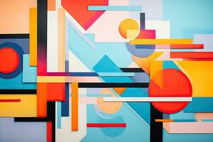 Abstract geometric background with overlapping colorful shapes and lines. Vector illustration, colorful geometric abstract painting on a wall, AI Generated photo